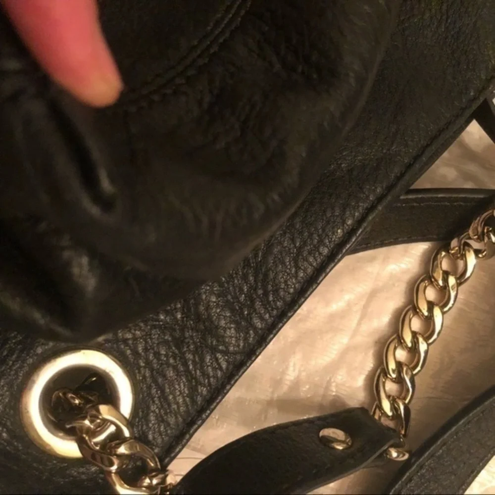 Michael kors black leather two way chain crossbody top handle bag